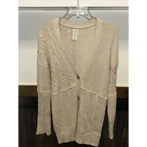 Joie Women Beige Button Down Cable Knit Cardigan Sweater Size M Cotton Preppy